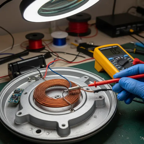 Technician testing internal components of a crepe maker with a multimeter