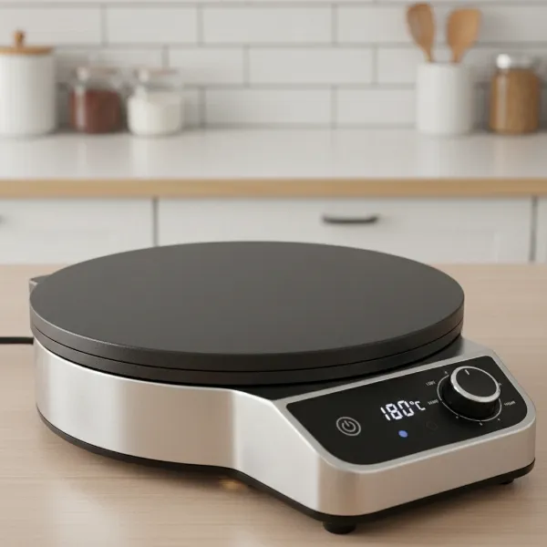 Electric crepe maker with consistent heat, ideal for gluten-free crepes.